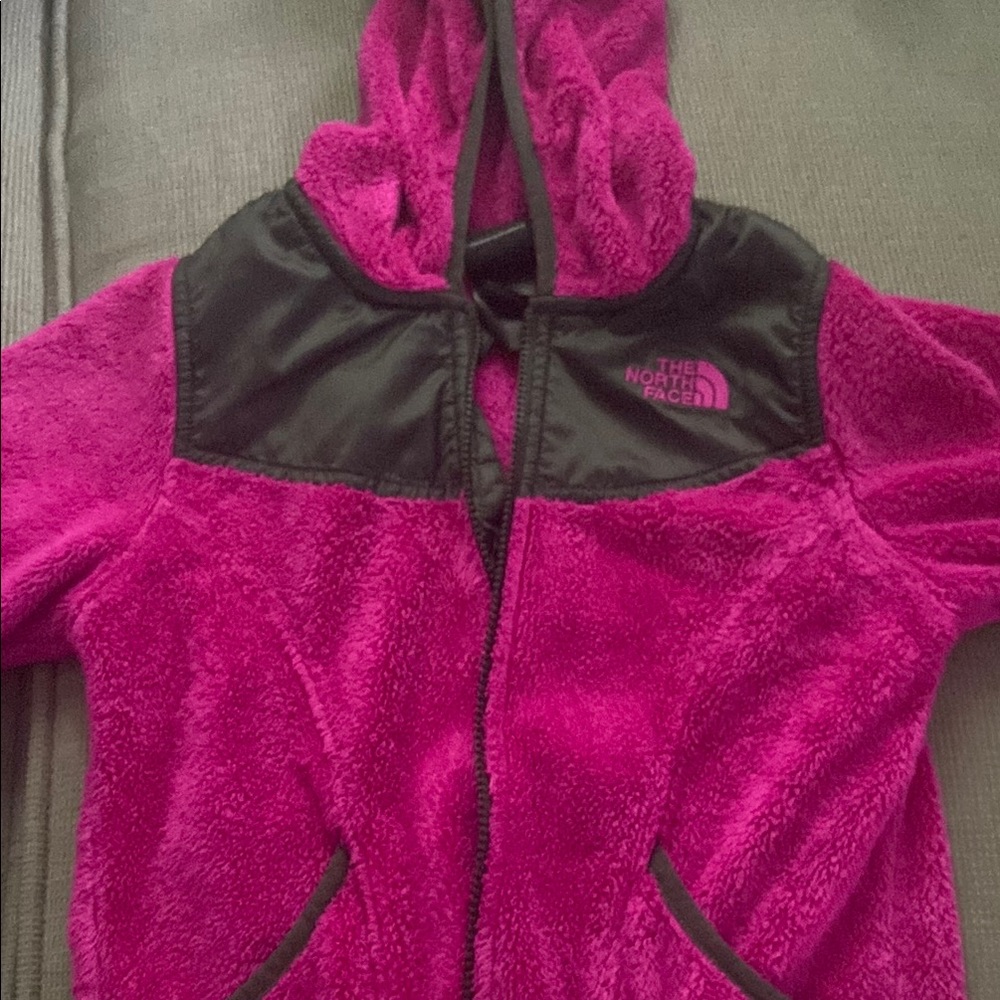 The North Face Magenta and Black Hooded Fleece